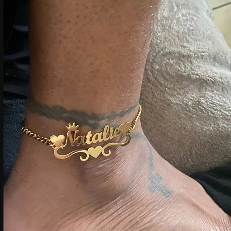 Custom Name Anklet For Women Stainless Steel Cuban Chain Personalized Nameplate Leg Chain Foot Jewelry Gift