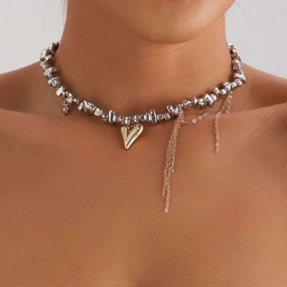 New Irregular Stone Choker Necklace For Women Elegant Tassels Heart Pendant Necklaces Wedding Party Jewelry Gift