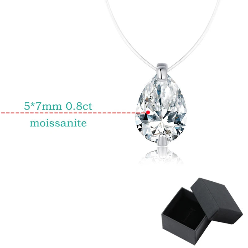 Smyoue 0.8CT 5*7MM Fishing Line Moissanite Necklace for Women Pear Cut Classic Pendant S925 Sterling Silver Jewelry Wholesale