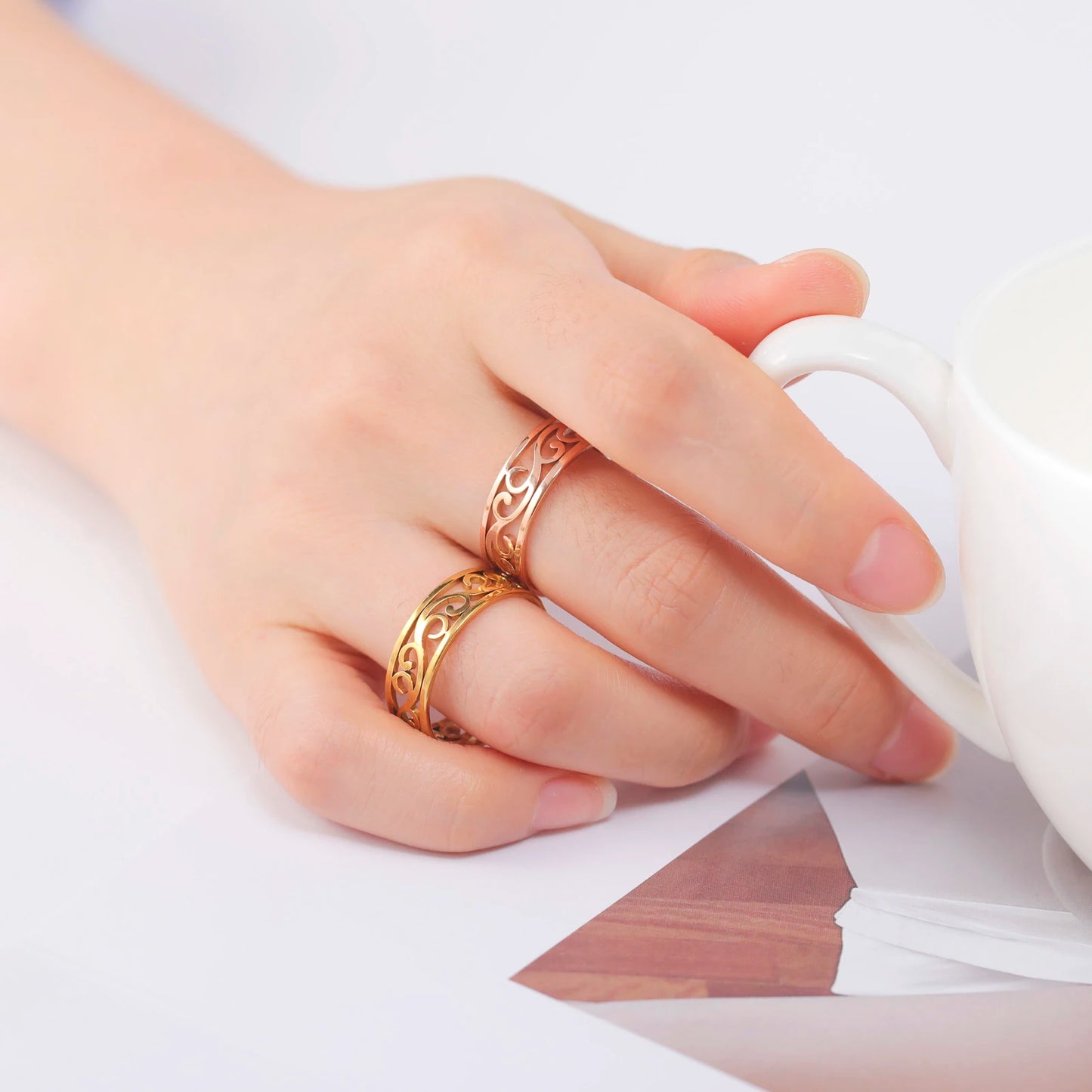 COOLTIME Filigree Flower Rings for Women Stainless Steel Romantic Couple Finger Rings Trend Birthday Jewelry Gift New in 2026