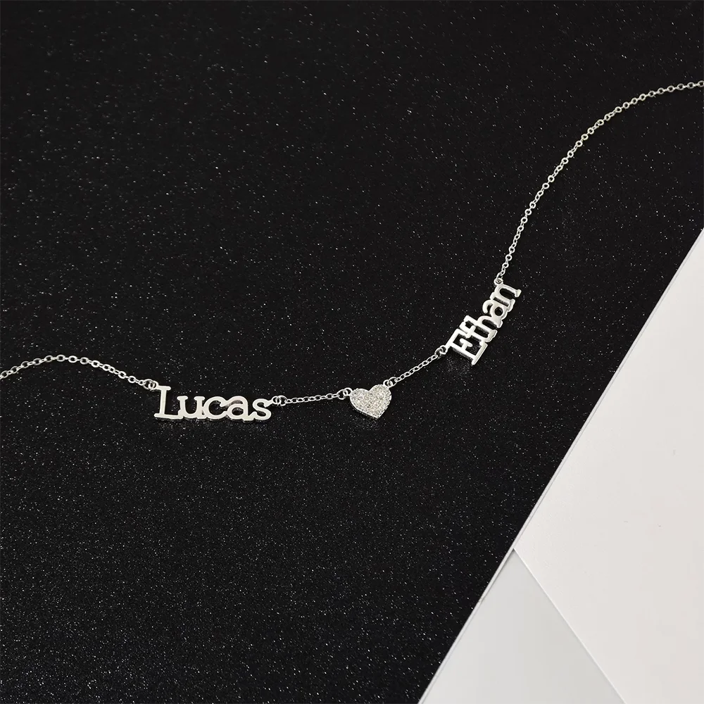 Custom Two Name Necklace For Women Christmas Multiple Names Zirconia Heart Necklaces Personalized Jewelry Couple Dainty Gift Mom