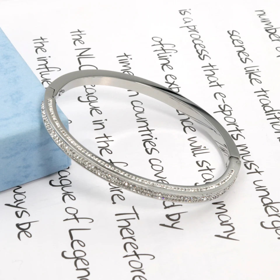 New Design 18 K Stainless Steel Jewelry 4 Rows Crystal Bracelets Gold Color Geometry Stereo Bangle For Women's Who Love Gifts