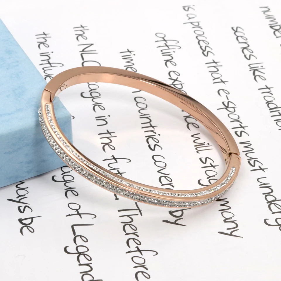 New Design 18 K Stainless Steel Jewelry 4 Rows Crystal Bracelets Gold Color Geometry Stereo Bangle For Women's Who Love Gifts