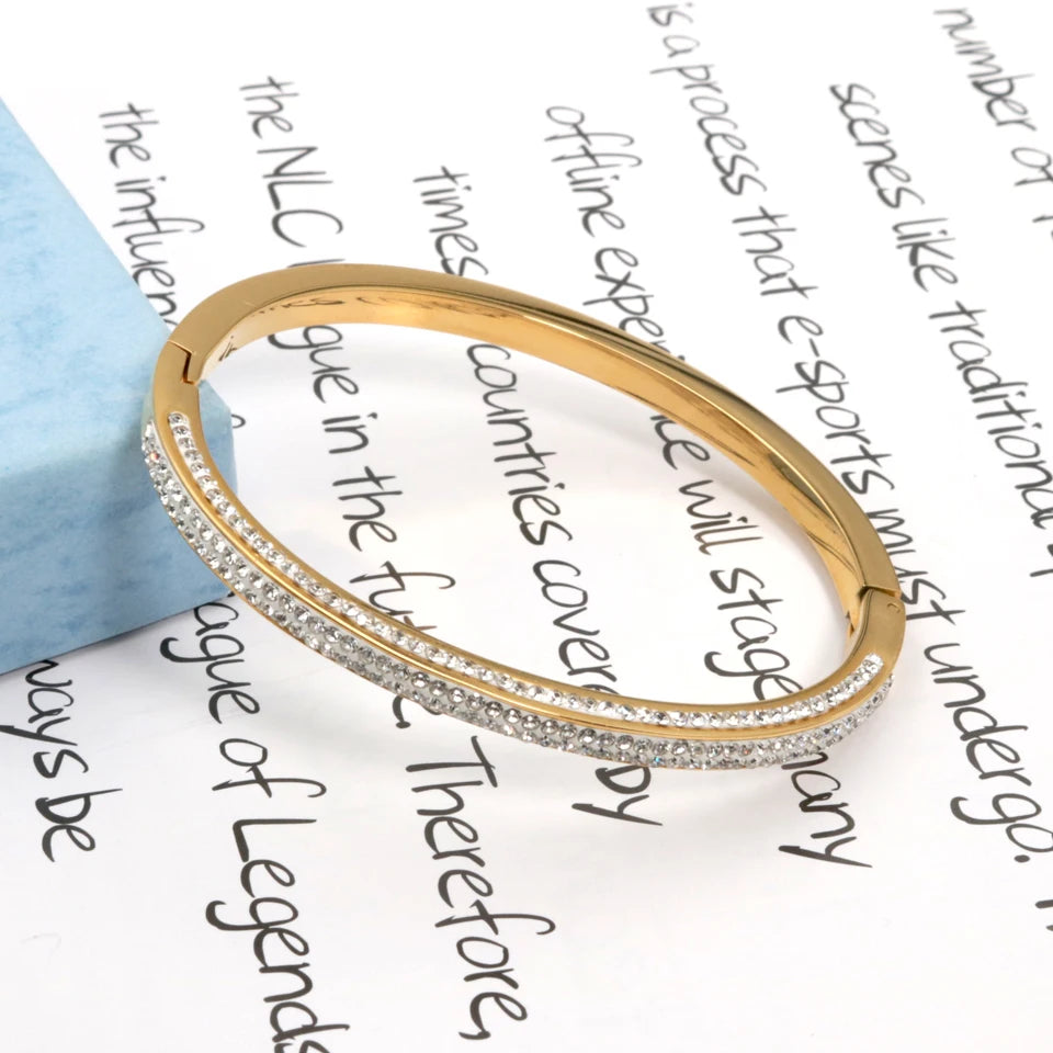 New Design 18 K Stainless Steel Jewelry 4 Rows Crystal Bracelets Gold Color Geometry Stereo Bangle For Women's Who Love Gifts