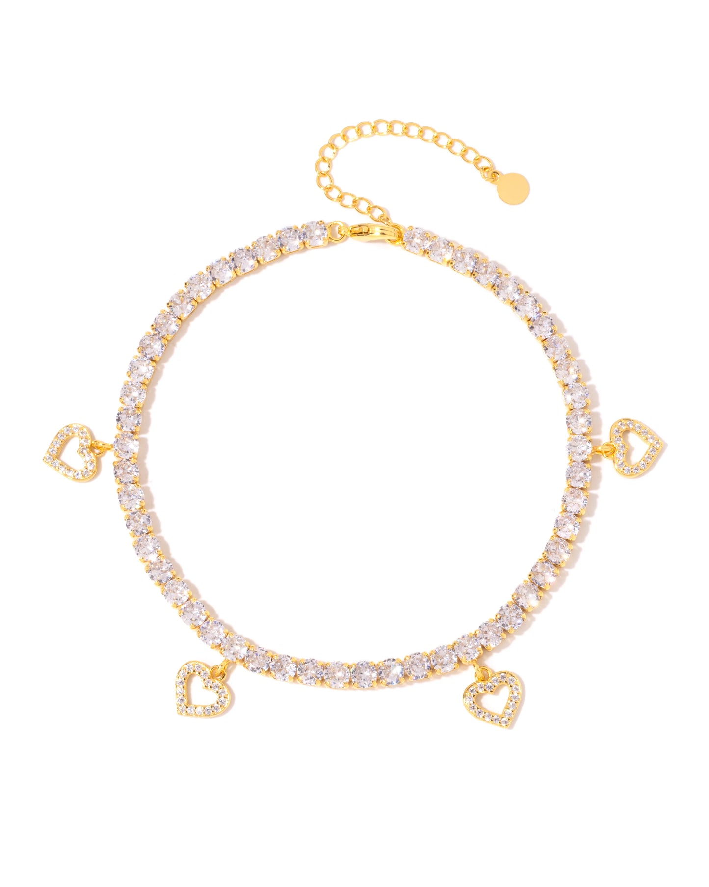 Fine Jewelry Shiny Hollow Heart Anklet Fashionable Gold Plated Tennis Anklet 4MM Width Link Chain for Wedding or Gift