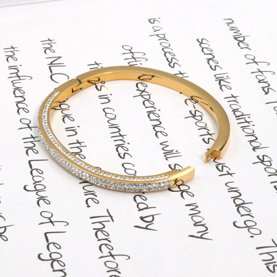 New Design 18 K Stainless Steel Jewelry 4 Rows Crystal Bracelets Gold Color Geometry Stereo Bangle For Women's Who Love Gifts