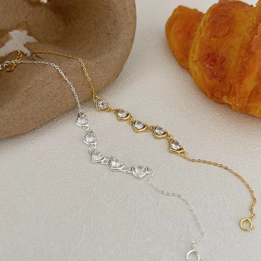 Vintage 925 Sterling Silver Luxury Heart Shape Zircon Wedding Charm Bracelet for Women