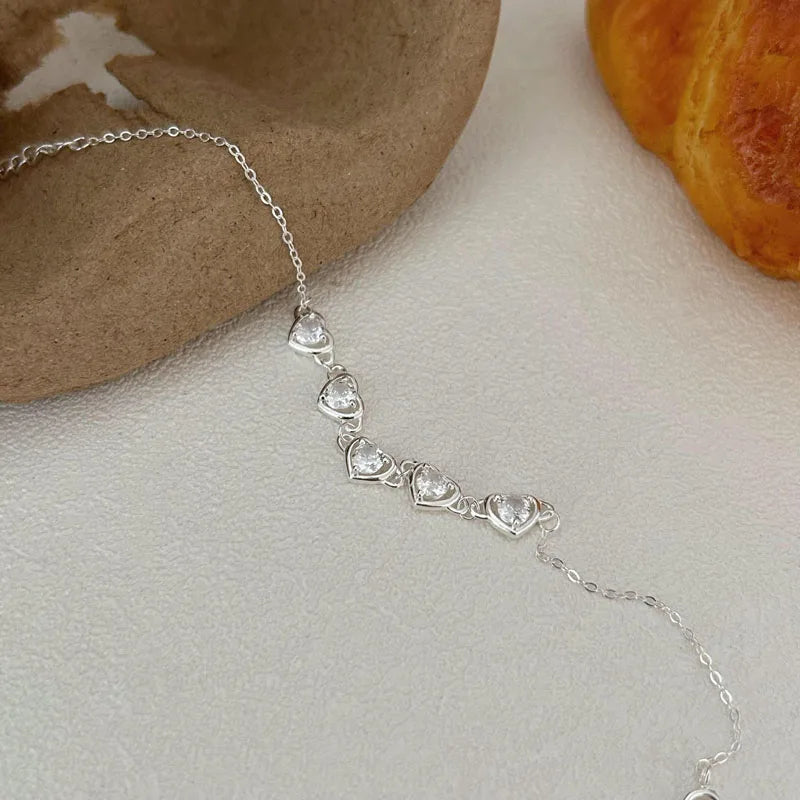 Vintage 925 Sterling Silver Luxury Heart Shape Zircon Wedding Charm Bracelet for Women