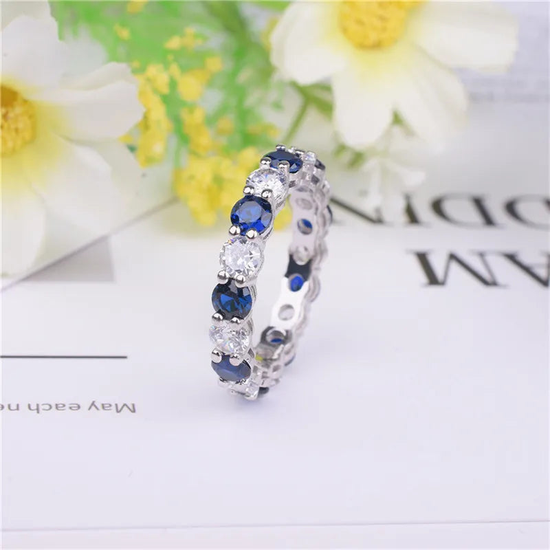 Eternity 925 Sterling Silver Engagement Wedding Band Rings sets for Women Bridal Princess Cut Diamond Promise Party Jewelry Gift