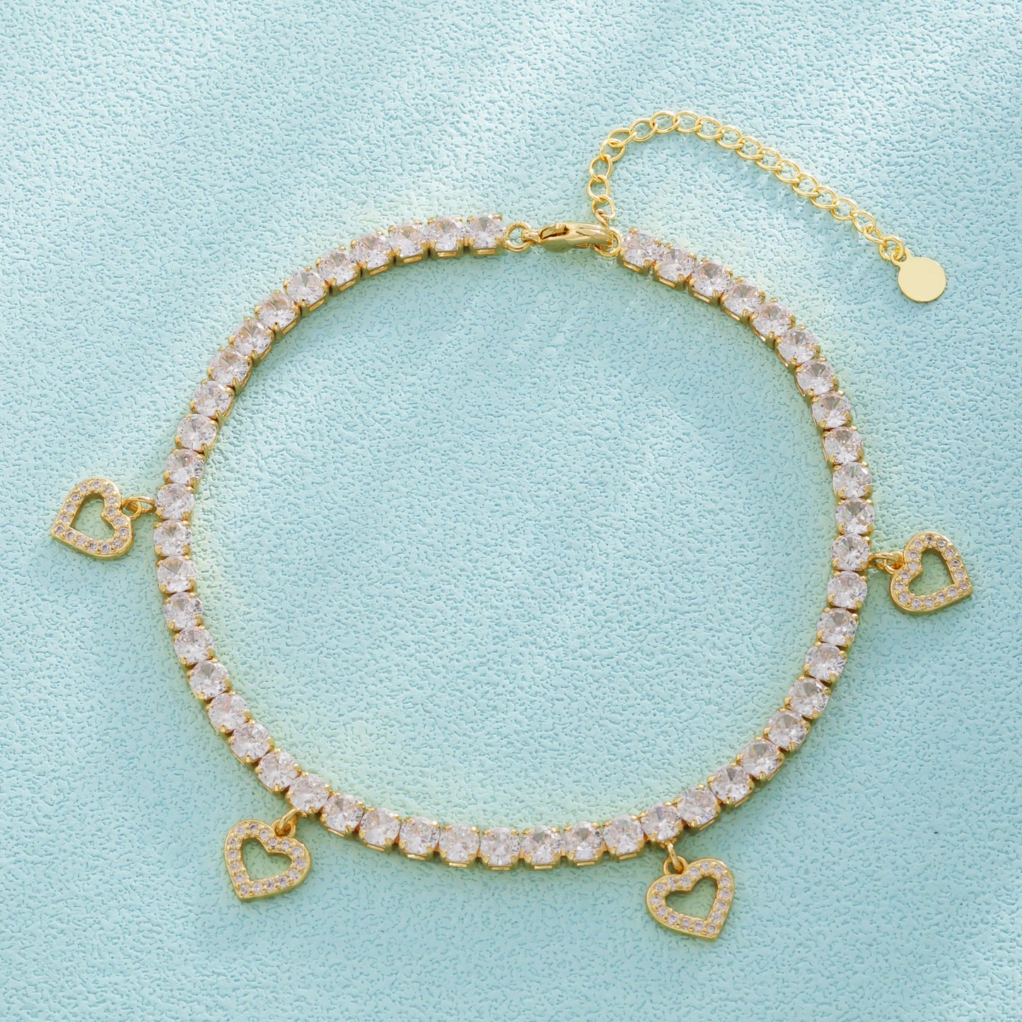 Fine Jewelry Shiny Hollow Heart Anklet Fashionable Gold Plated Tennis Anklet 4MM Width Link Chain for Wedding or Gift