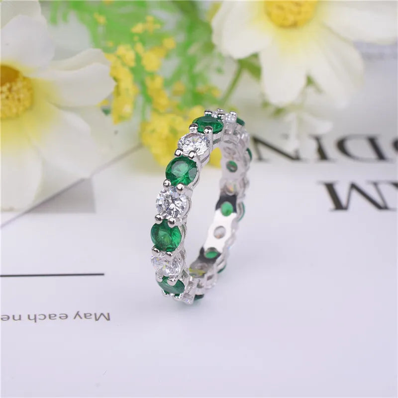 Eternity 925 Sterling Silver Engagement Wedding Band Rings sets for Women Bridal Princess Cut Diamond Promise Party Jewelry Gift