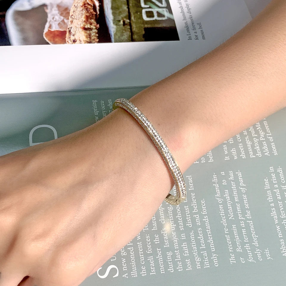 New Design 18 K Stainless Steel Jewelry 4 Rows Crystal Bracelets Gold Color Geometry Stereo Bangle For Women's Who Love Gifts