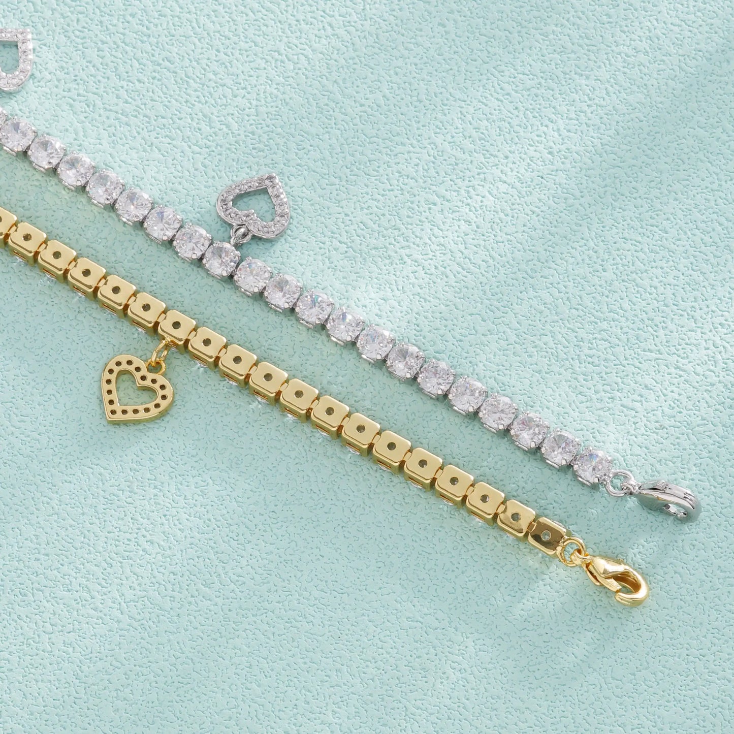 Fine Jewelry Shiny Hollow Heart Anklet Fashionable Gold Plated Tennis Anklet 4MM Width Link Chain for Wedding or Gift