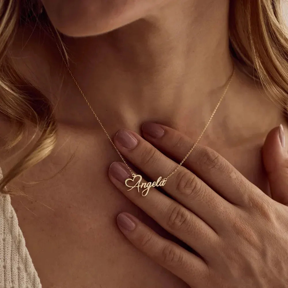 Custom Name Heart Necklace For Women Personalized Dainty Minimalism Jewelry in 18k Gold-Plating Kids Birthday Gift for Her