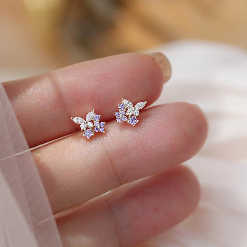 925 Silver Needle Summer Earrings Colored Zircon Butterfly Stud  for Women Wedding Girl Simple Jewelry Accessories