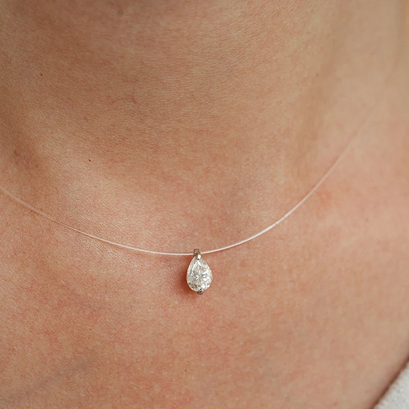 Smyoue 0.8CT 5*7MM Fishing Line Moissanite Necklace for Women Pear Cut Classic Pendant S925 Sterling Silver Jewelry Wholesale