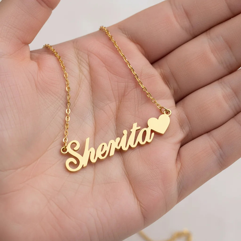 Custom Name with Heart Necklace for Women Stainless Steel 18K Gold Plated Jewelry Personalized Letter Pendant Chains Choker Gift