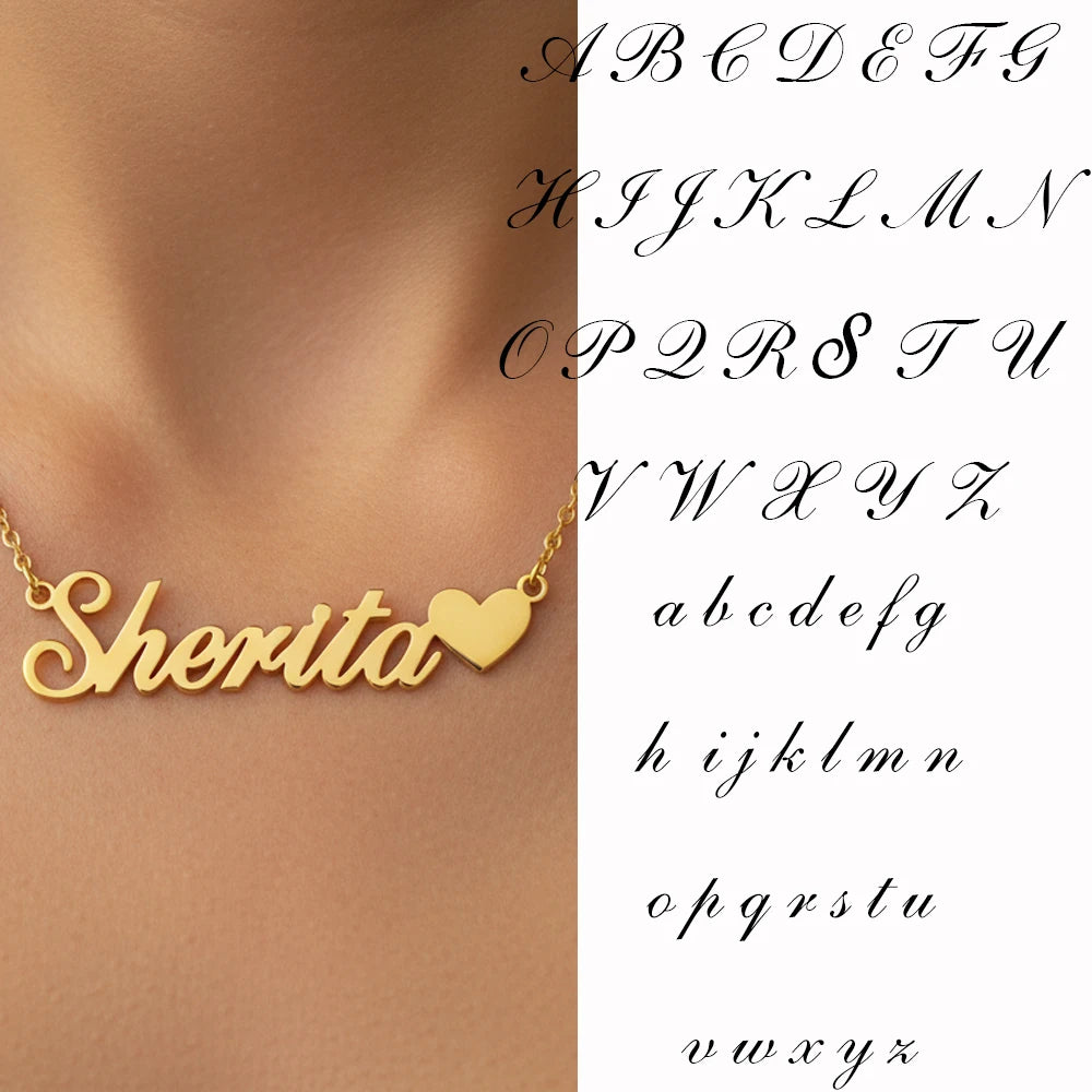 Custom Name with Heart Necklace for Women Stainless Steel 18K Gold Plated Jewelry Personalized Letter Pendant Chains Choker Gift