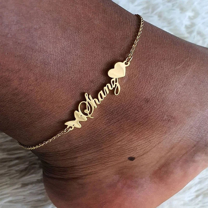 Custom Name Anklet For Women Stainless Steel Cuban Chain Personalized Nameplate Leg Chain Foot Jewelry Gift