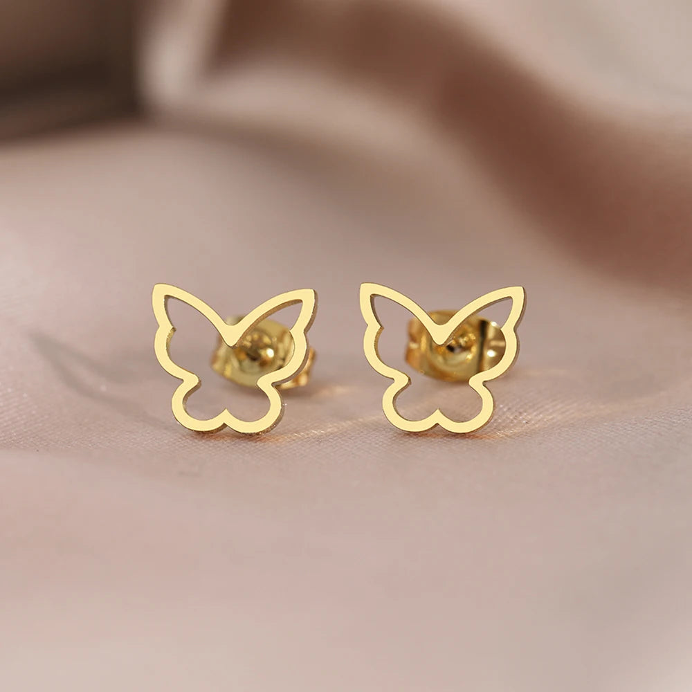 Stainless Steel Earrings 2022 Trend New Fashion Hollow Simple Butterfly Unusual Stud Earrings For Women Jewelry Party Girl Gifts