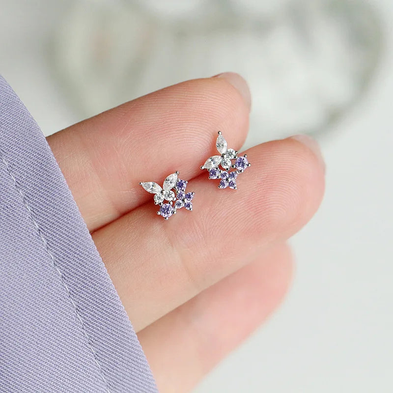 925 Silver Needle Summer Earrings Colored Zircon Butterfly Stud  for Women Wedding Girl Simple Jewelry Accessories