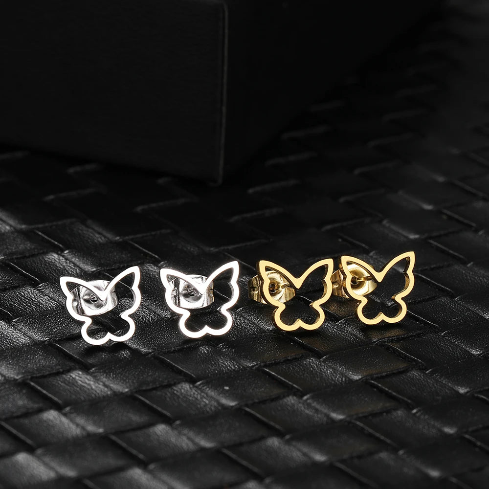 Stainless Steel Earrings 2022 Trend New Fashion Hollow Simple Butterfly Unusual Stud Earrings For Women Jewelry Party Girl Gifts