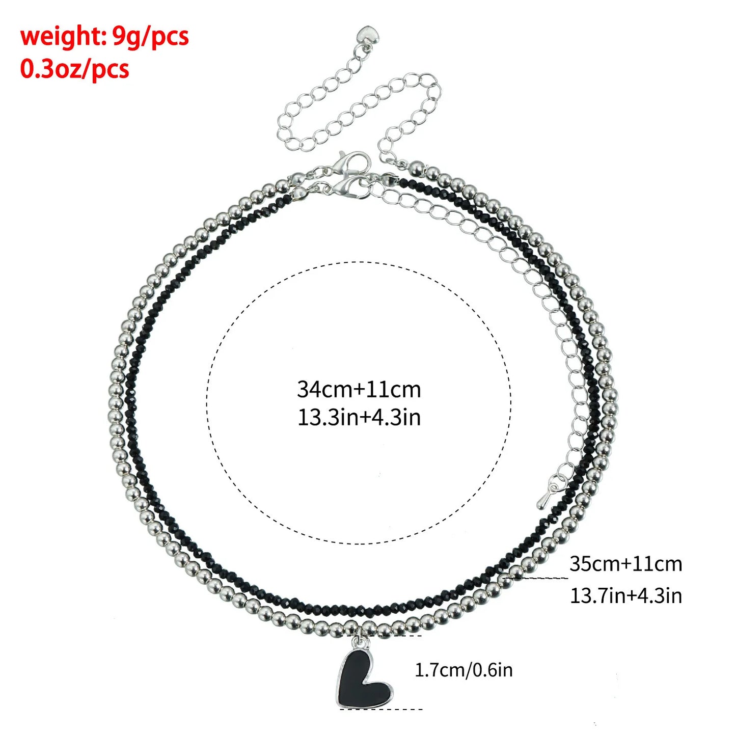 2pcs/set Y2k Bead Heart-Shaped Choker Necklaces Chain Jewellery Women Glass Multilayer Multiayer Charm Necklace Girls Gifts