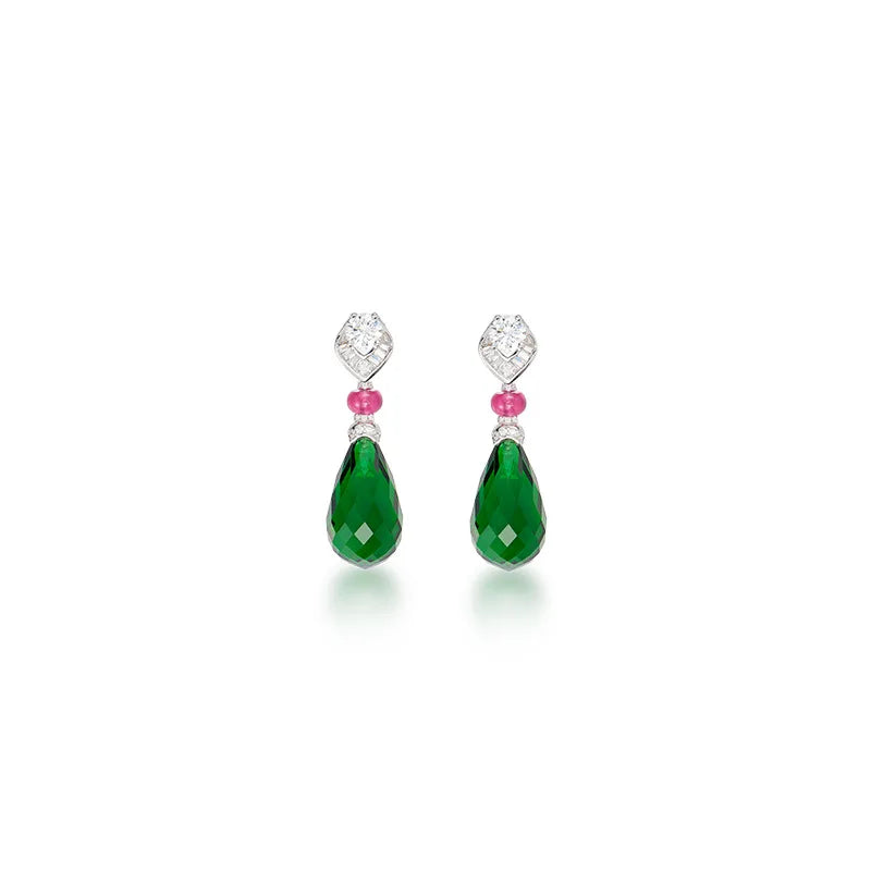 Designer Collection Style Earrings Necklace Women Inlay Cubic Zircon Drop-shaped Synthetic Green Gem Pendant Jewelry Sets