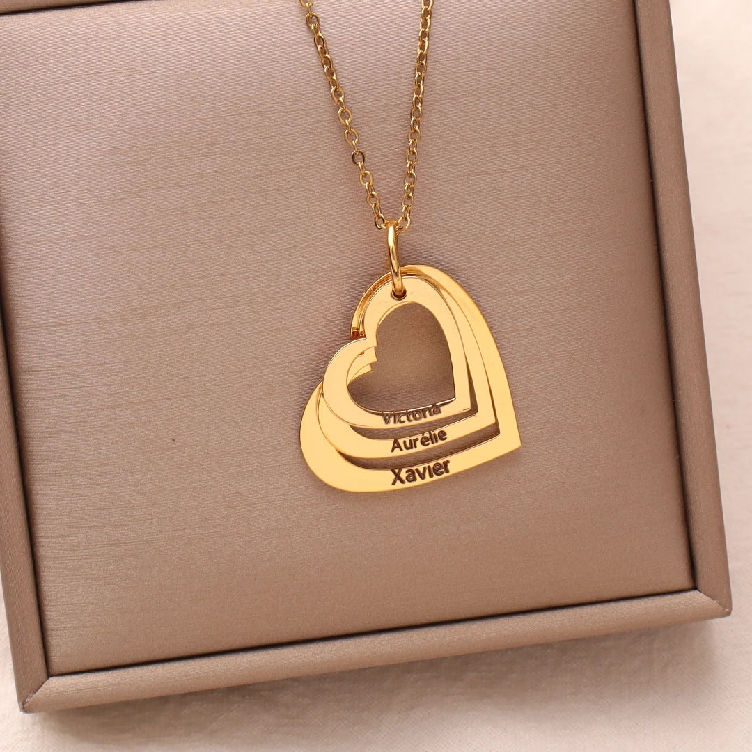 Custom Heart Name Necklace  For Women Stainless steel Engraved Family Heart  Name Pendants Mothers Day Gift Gift for Her Bijoux