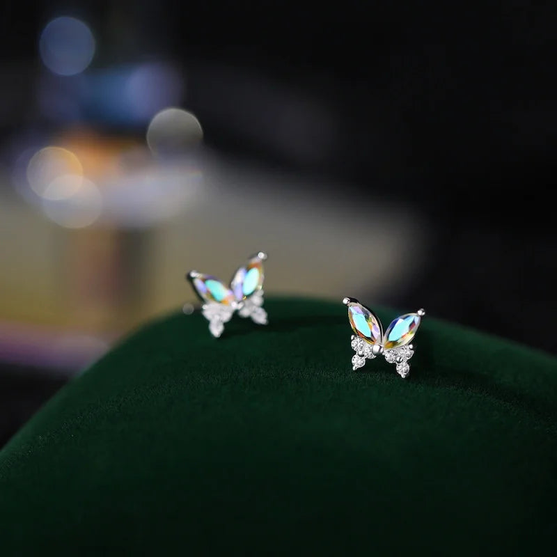 925 Silver Needle Summer Earrings Colored Zircon Butterfly Stud  for Women Wedding Girl Simple Jewelry Accessories