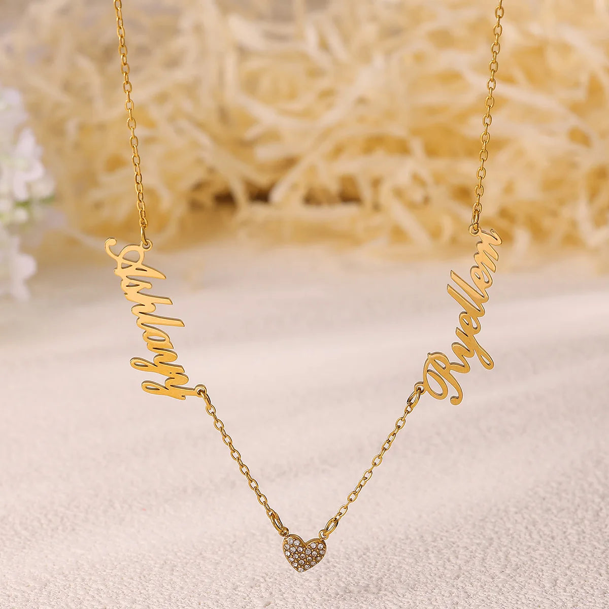 Custom Two Name Necklace For Women Christmas Multiple Names Zirconia Heart Necklaces Personalized Jewelry Couple Dainty Gift Mom