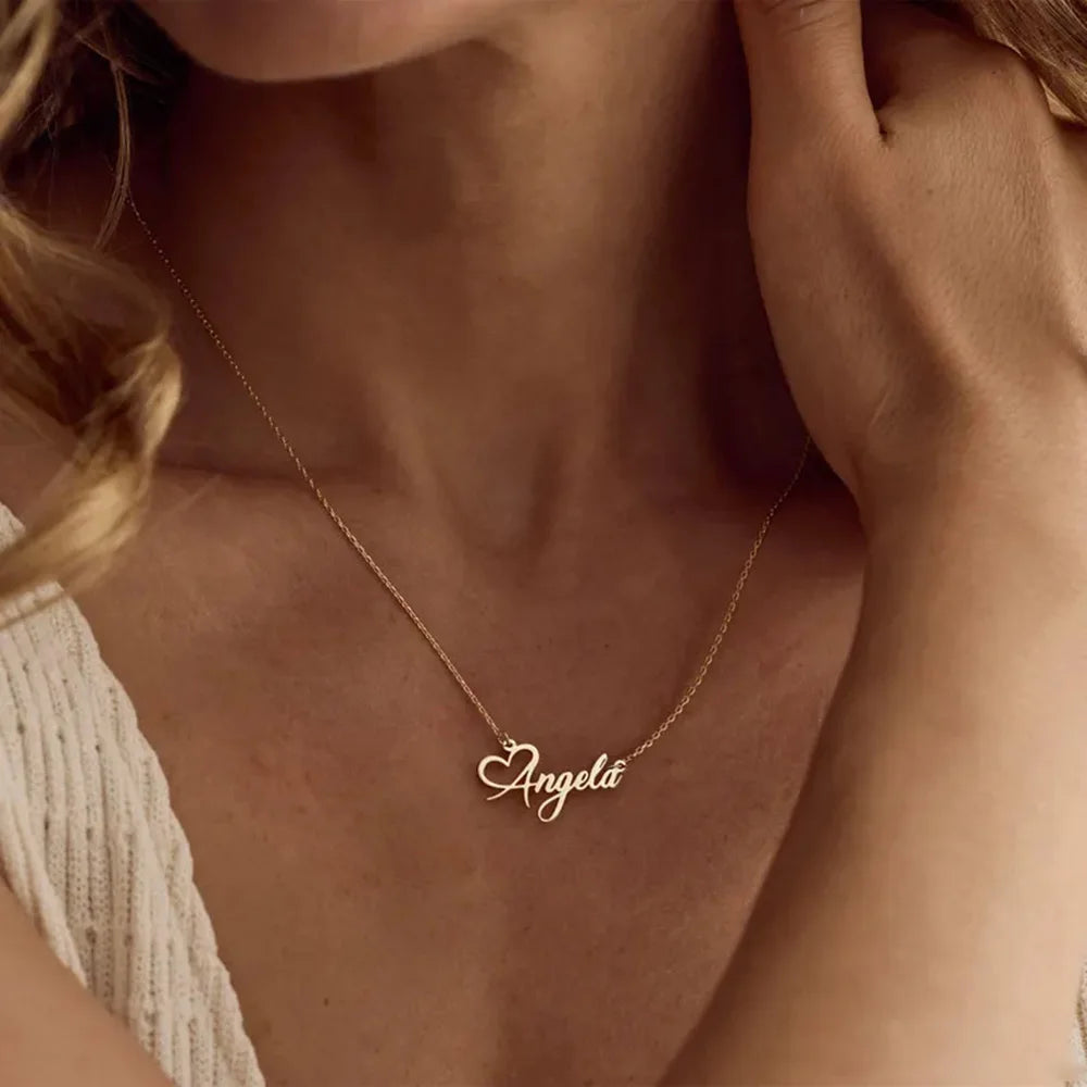 Custom Name Heart Necklace For Women Personalized Dainty Minimalism Jewelry in 18k Gold-Plating Kids Birthday Gift for Her