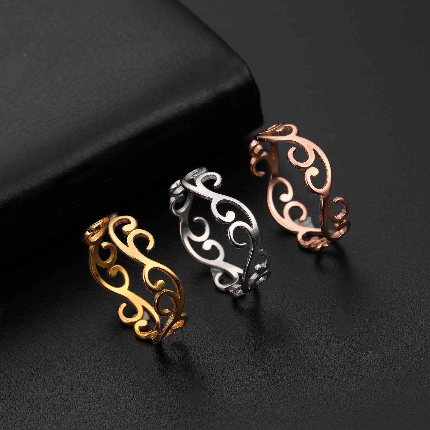 COOLTIME Filigree Flower Rings for Women Stainless Steel Romantic Couple Finger Rings Trend Birthday Jewelry Gift New in 2026