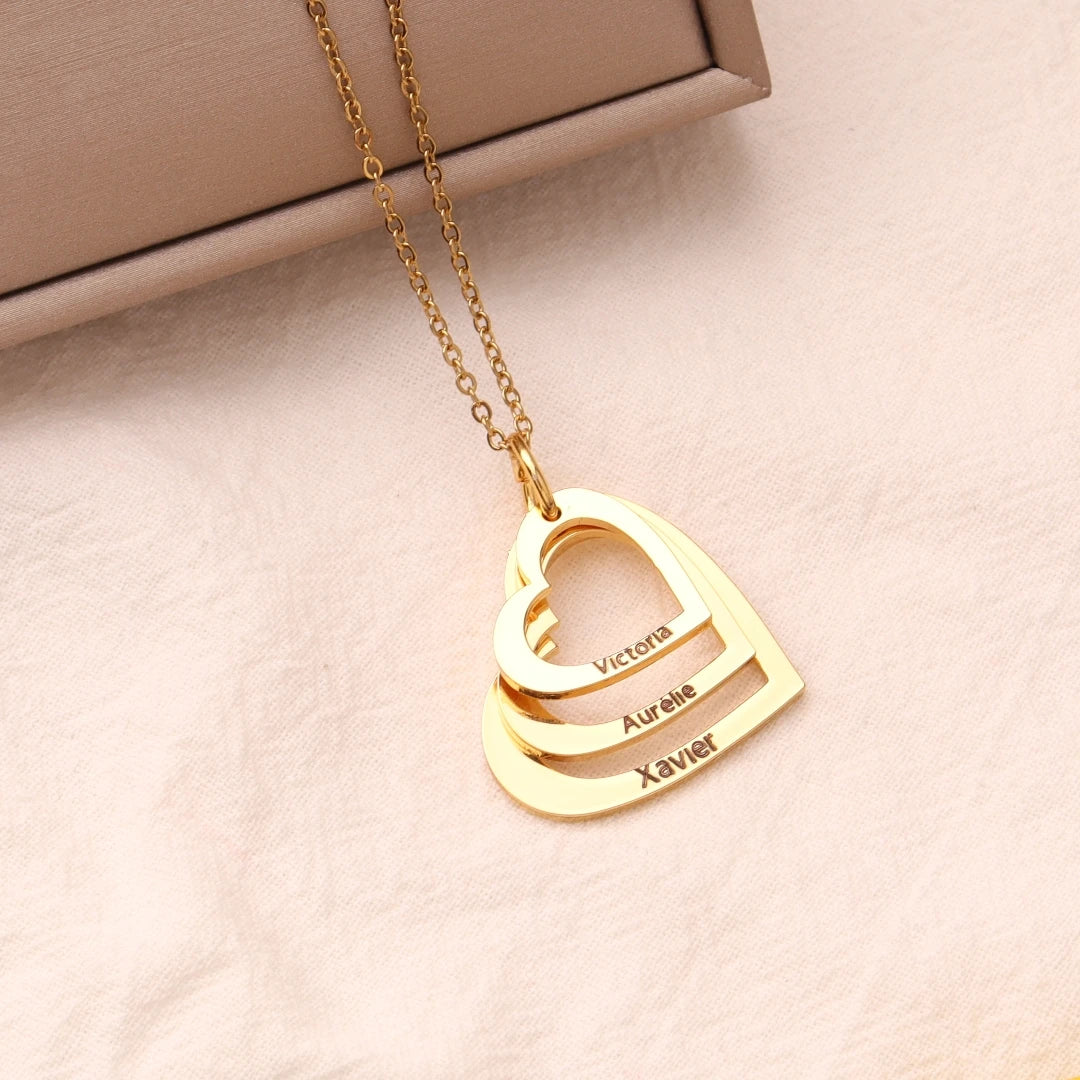 Custom Heart Name Necklace  For Women Stainless steel Engraved Family Heart  Name Pendants Mothers Day Gift Gift for Her Bijoux