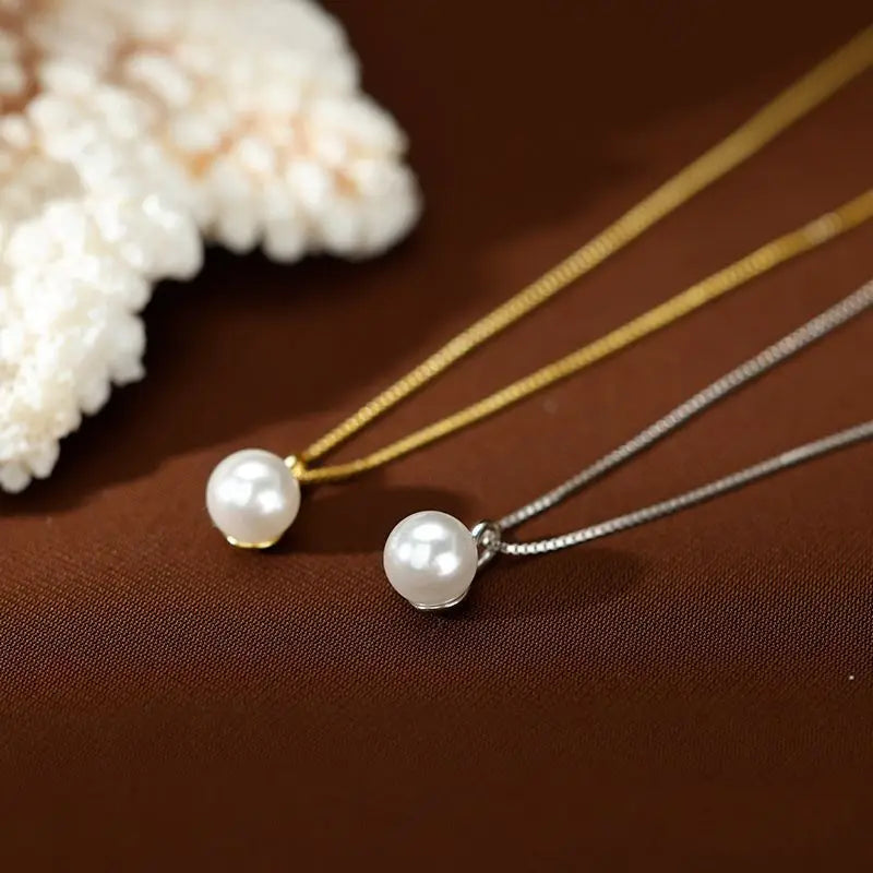 Huitan Simple Elegant Round Imitation Pearl Pendant Necklace for Women Silver Color/Gold Color Daily Wear Wedding Trendy Jewelry