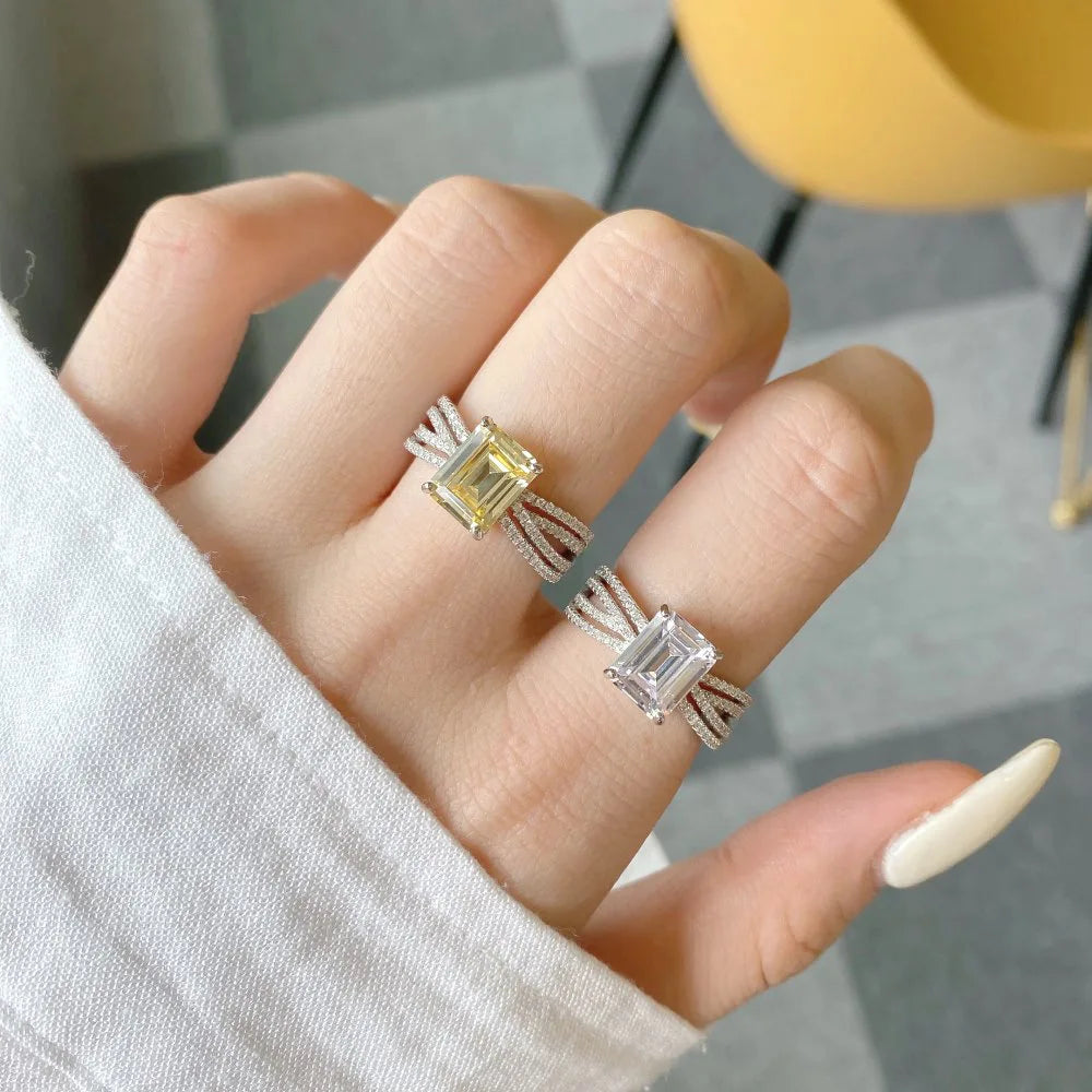 925 Sterling Silver Ladies Ring Green Cut Dinner Party Ring Square High Carbon Diamond Jewelry Ladies