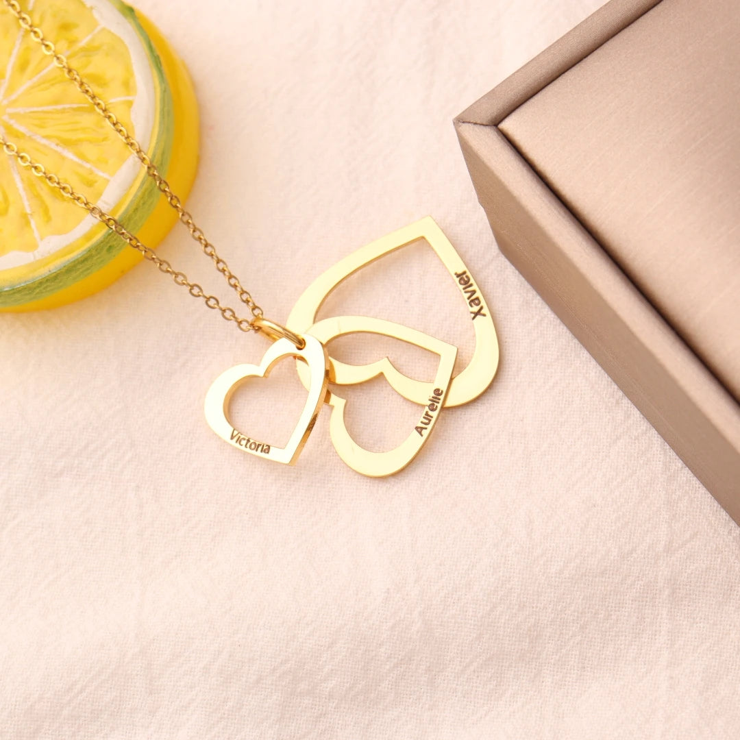 Custom Heart Name Necklace  For Women Stainless steel Engraved Family Heart  Name Pendants Mothers Day Gift Gift for Her Bijoux