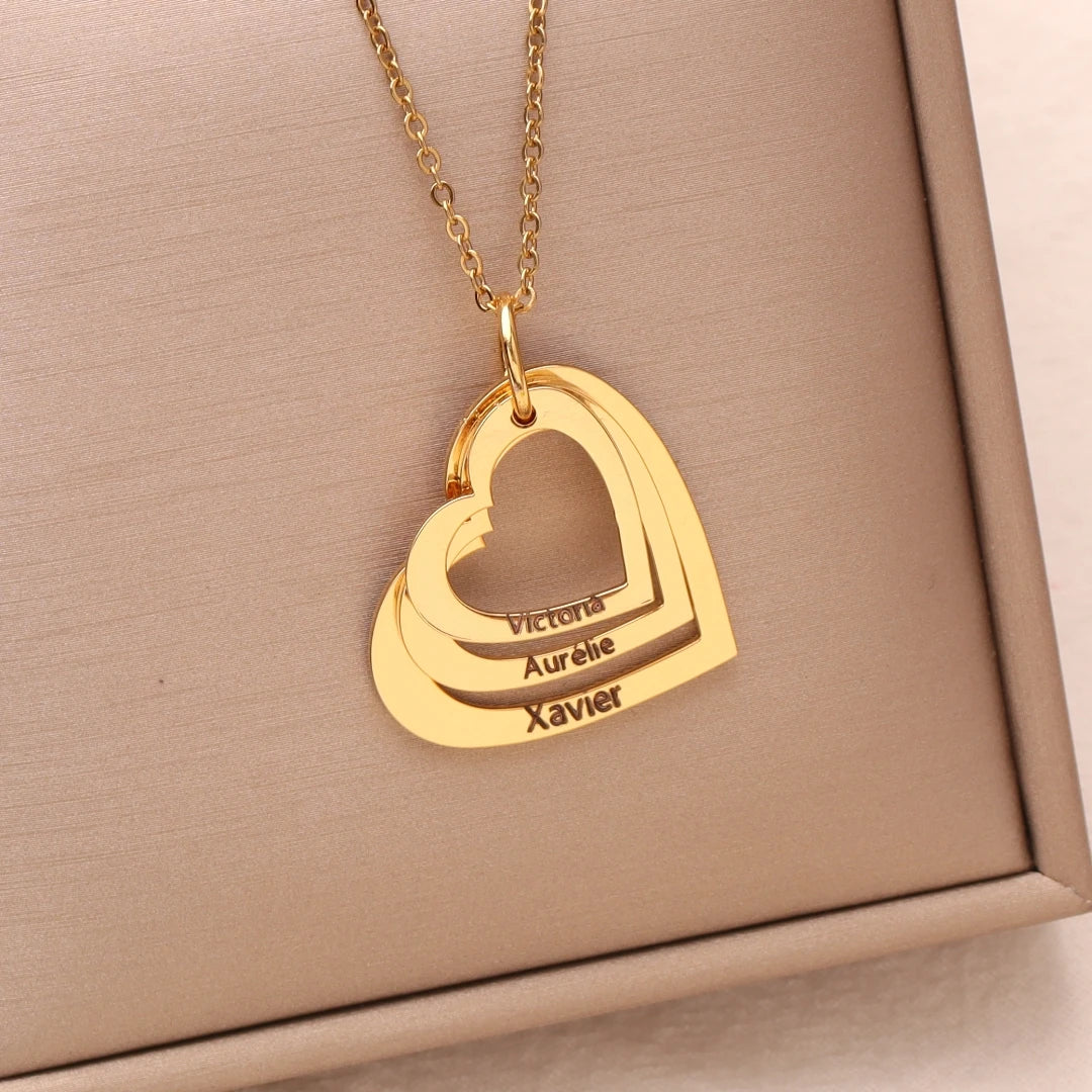Custom Heart Name Necklace  For Women Stainless steel Engraved Family Heart  Name Pendants Mothers Day Gift Gift for Her Bijoux