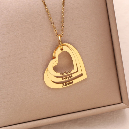 Custom Heart Name Necklace  For Women Stainless steel Engraved Family Heart  Name Pendants Mothers Day Gift Gift for Her Bijoux
