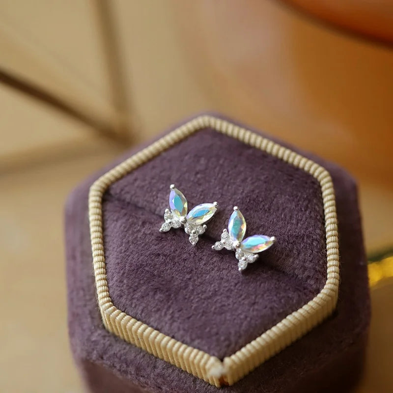 925 Silver Needle Summer Earrings Colored Zircon Butterfly Stud  for Women Wedding Girl Simple Jewelry Accessories