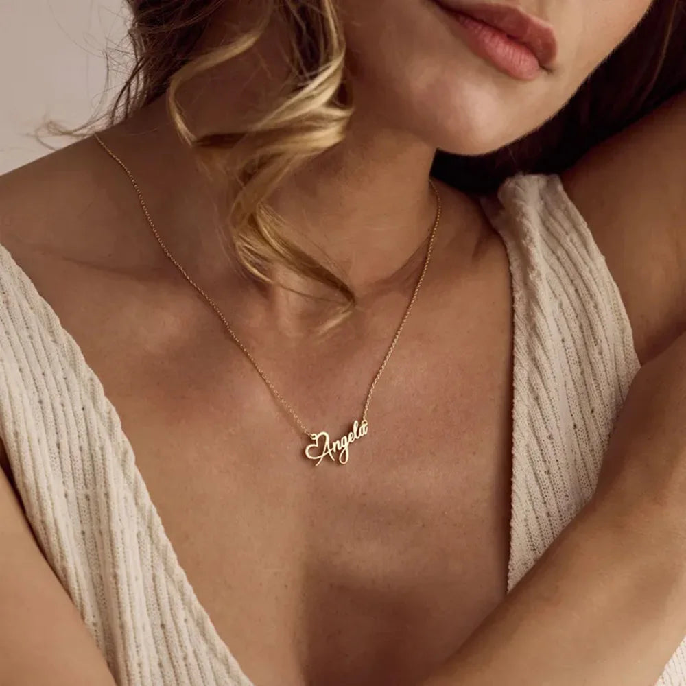 Custom Name Heart Necklace For Women Personalized Dainty Minimalism Jewelry in 18k Gold-Plating Kids Birthday Gift for Her