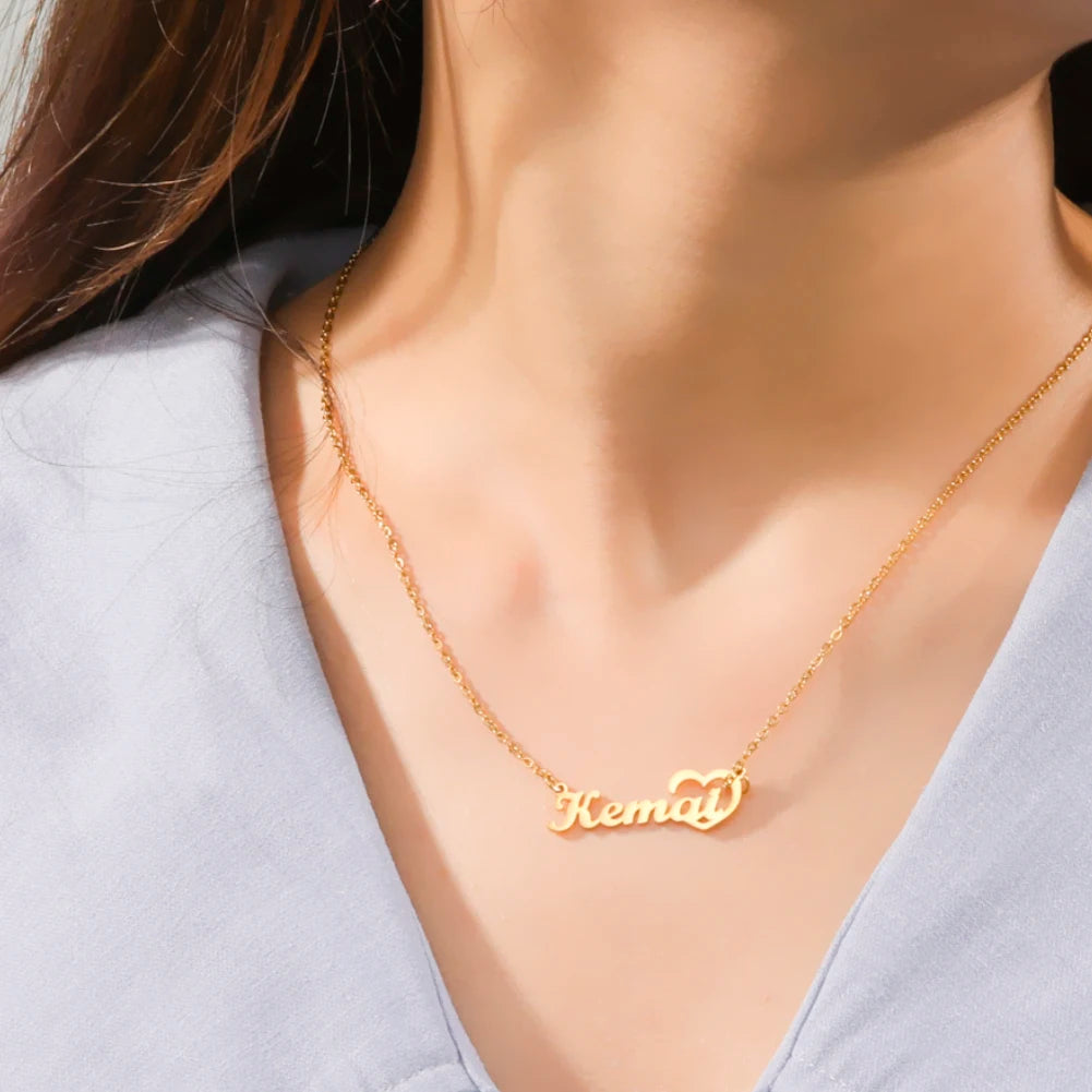 Heart Custom Necklace Name Personalized Mother Father Gift For Women Men Couple Stainless Steel Gold Color Pendant Chain Jewelry