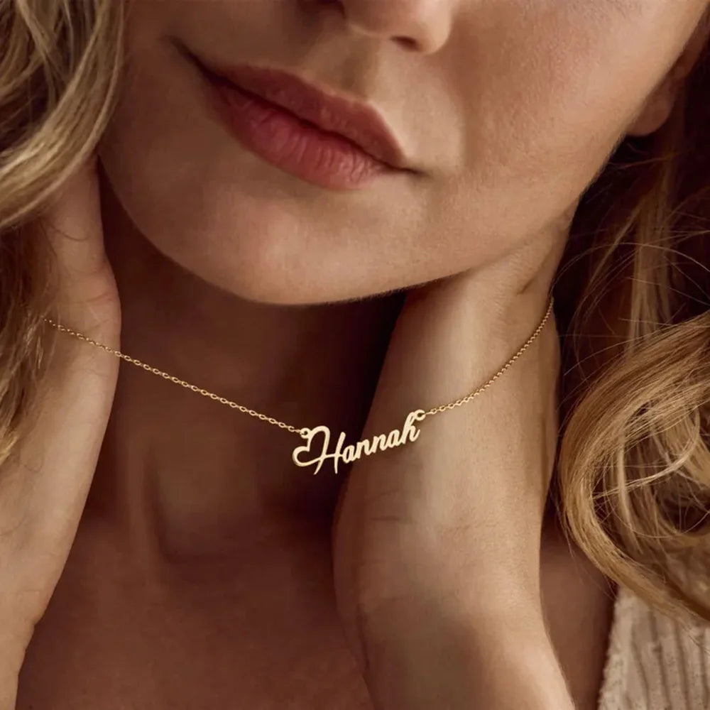 Custom Name Heart Necklace For Women Personalized Dainty Minimalism Jewelry in 18k Gold-Plating Kids Birthday Gift for Her