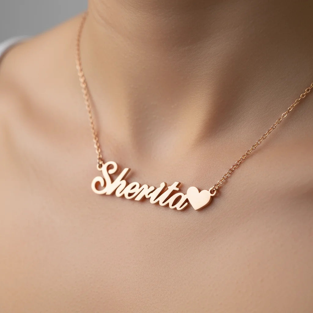 Custom Name with Heart Necklace for Women Stainless Steel 18K Gold Plated Jewelry Personalized Letter Pendant Chains Choker Gift