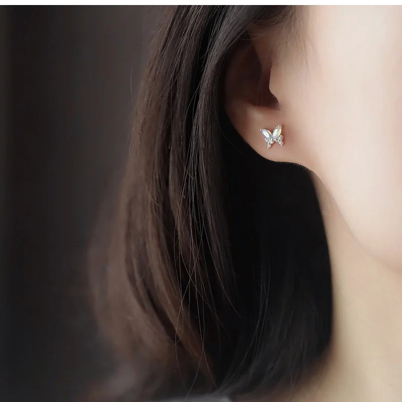 925 Silver Needle Summer Earrings Colored Zircon Butterfly Stud  for Women Wedding Girl Simple Jewelry Accessories