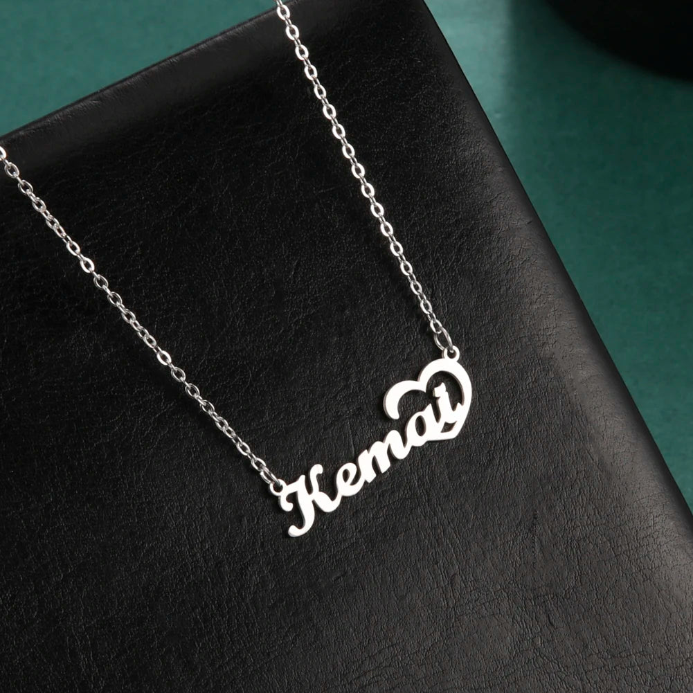Heart Custom Necklace Name Personalized Mother Father Gift For Women Men Couple Stainless Steel Gold Color Pendant Chain Jewelry