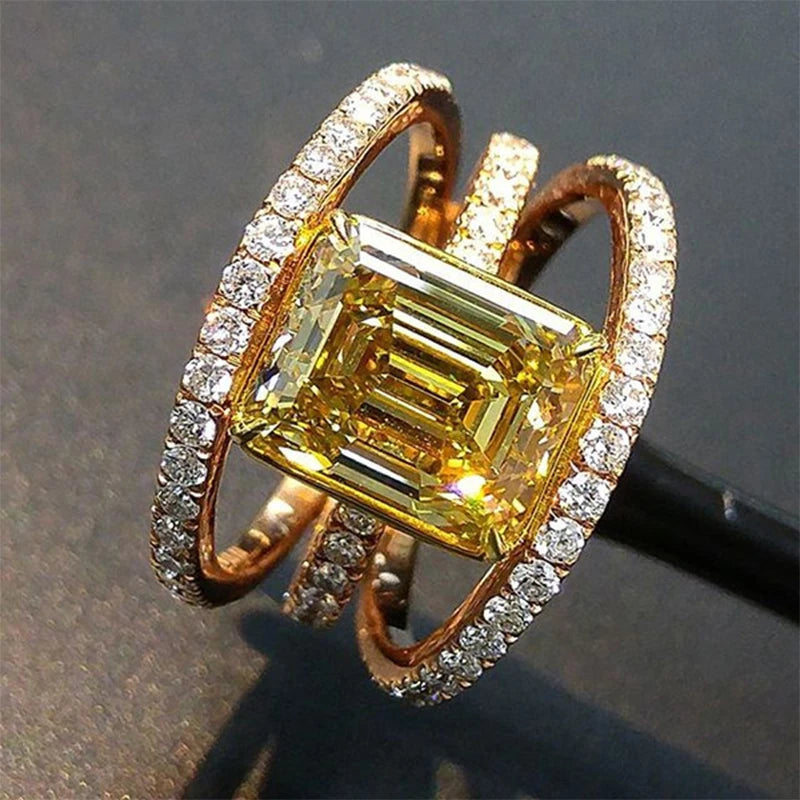 3pcs/set Gold Color Champagne CZ Stone Ring Micro Paved Rhinestones Rings For Women Ladies Wedding Party Luxury Jewelry A4M923