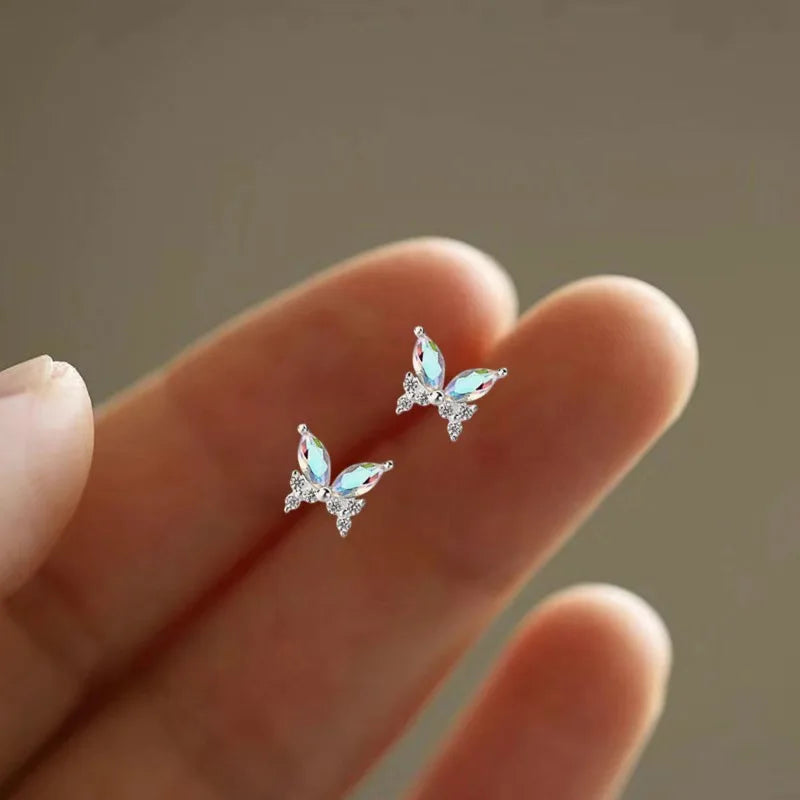 925 Silver Needle Summer Earrings Colored Zircon Butterfly Stud  for Women Wedding Girl Simple Jewelry Accessories