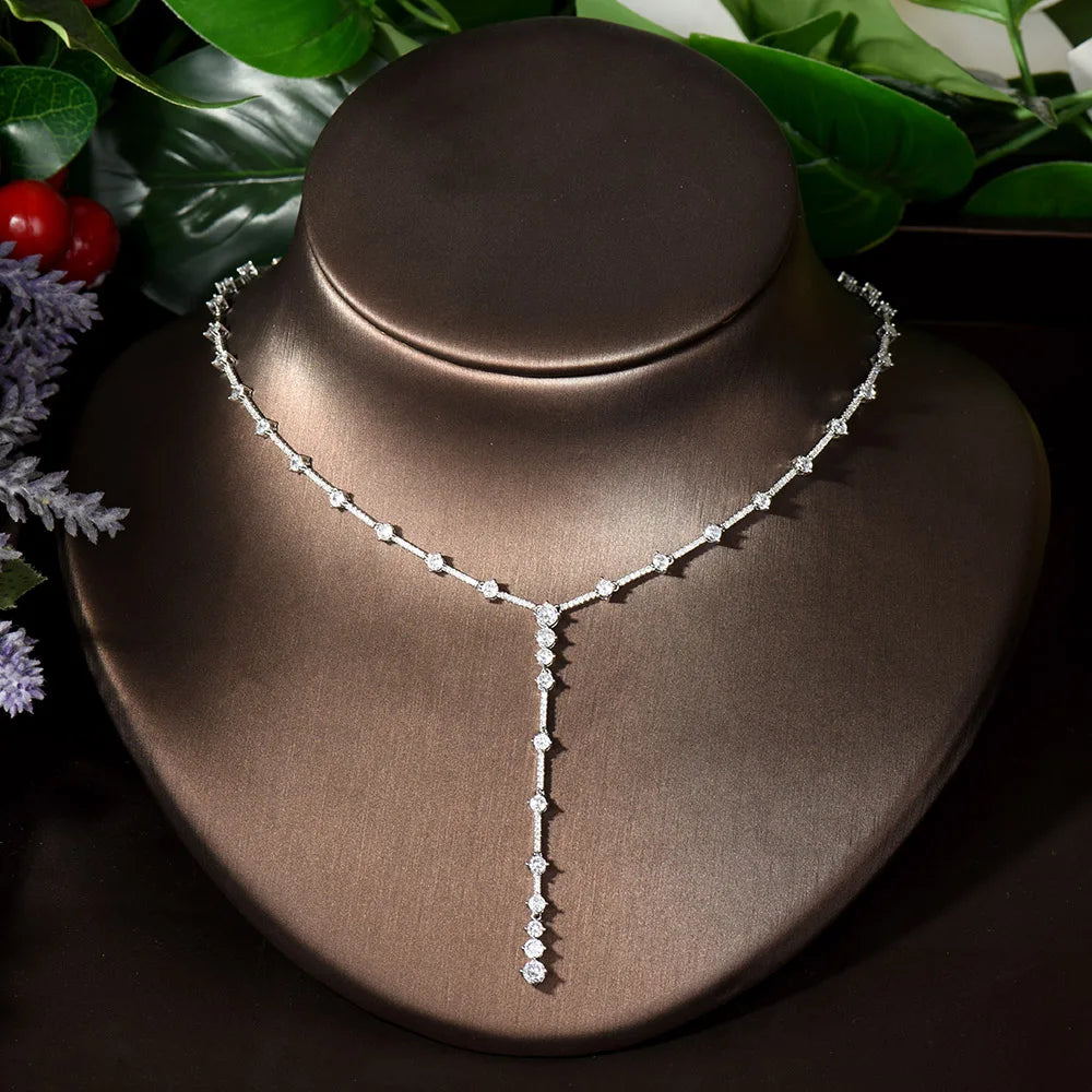 HIBRIDE Long Round 2pcs Necklace and Earring Sets Cubic Zirconia Jewelry Sets for Women Bridal Wedding Party Accessories N-1439