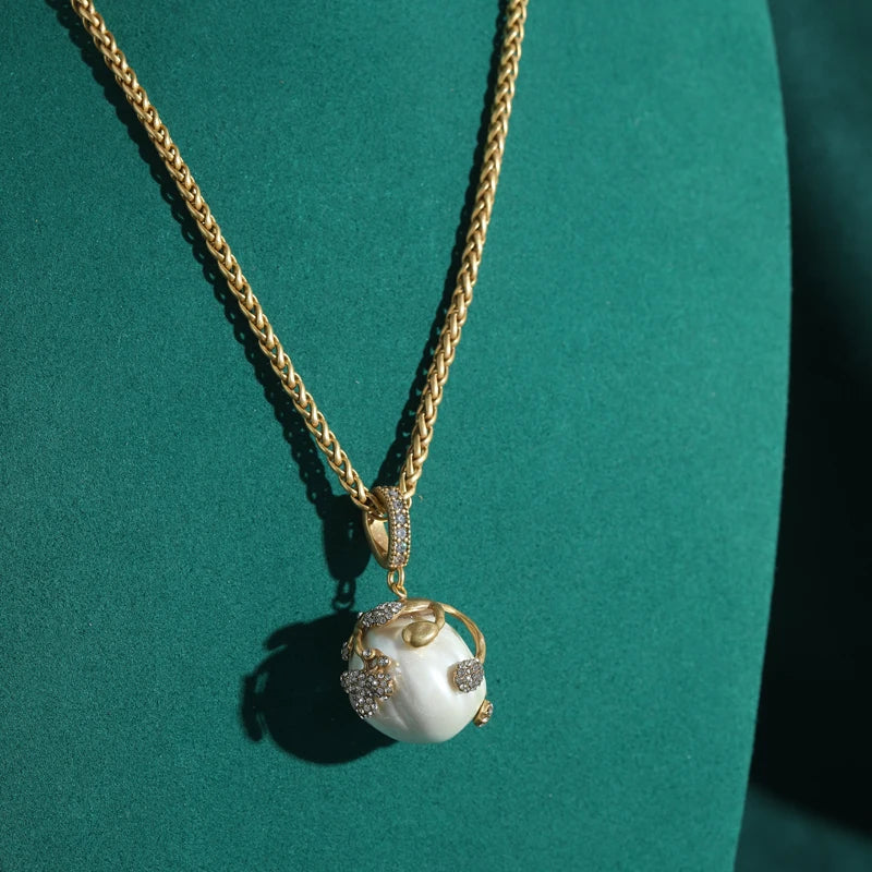 Baroque Abs Pearls Necklace Jewelry Pendant Light Bulb Big Ball Rhinestones Gold Color Wedding Luxury Designer For Women 2025